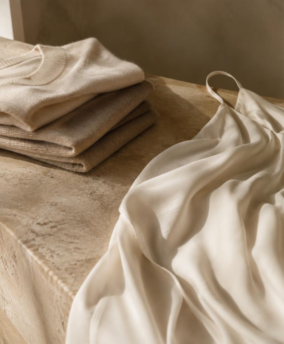 Folded oat-coloured cashmere knitwear